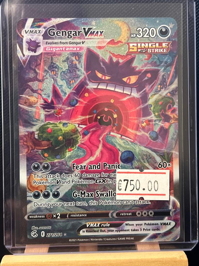 Gengar VMAX Pokémon kaart (Fusion Strike 271/264), Ophalen of Verzenden, Zo goed als nieuw, Losse kaart