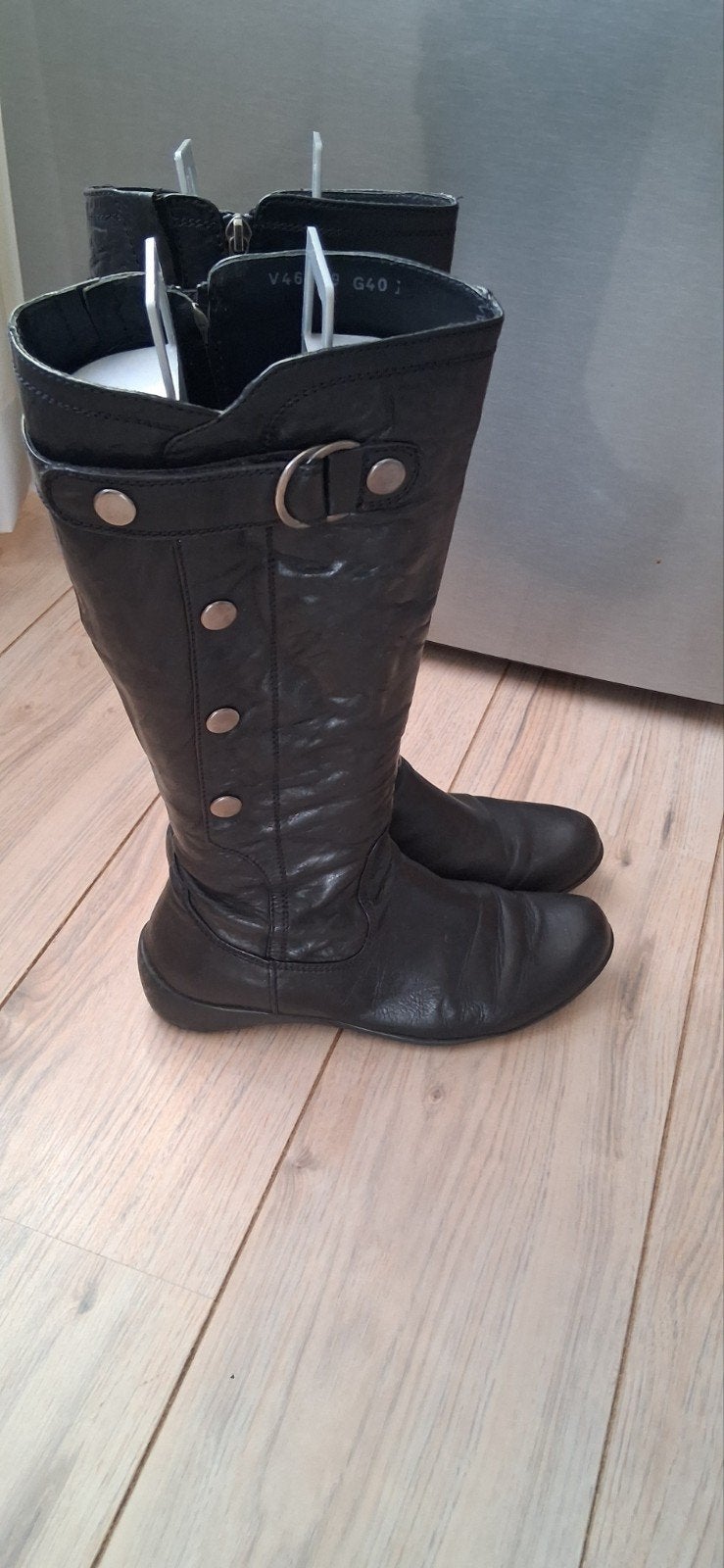 Leren laarzen met leuk detail, maat 40, Ophalen of Verzenden, Gedragen, Zwart, Hoge laarzen