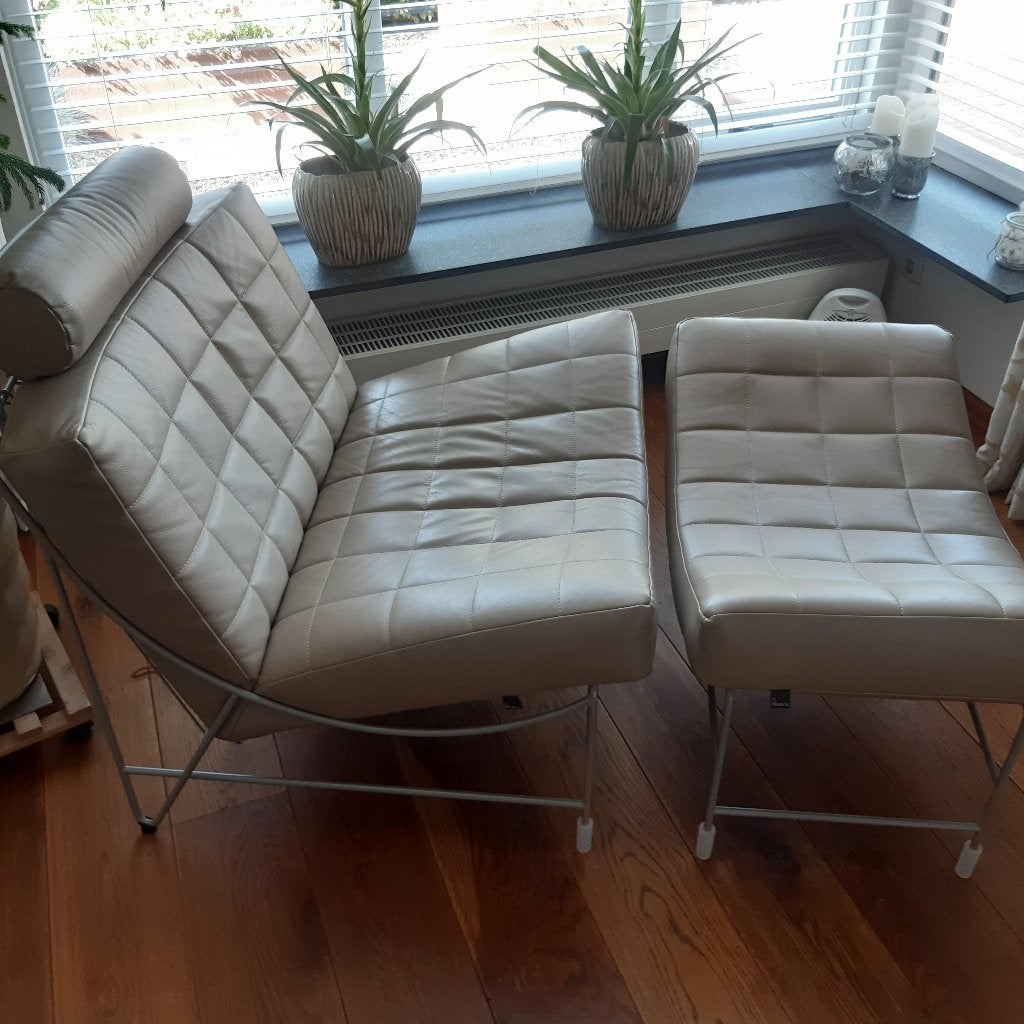 Leolux Fauteuil met Hocker Volare, Ophalen, Zo goed als nieuw, 50 tot 75 cm, Leer