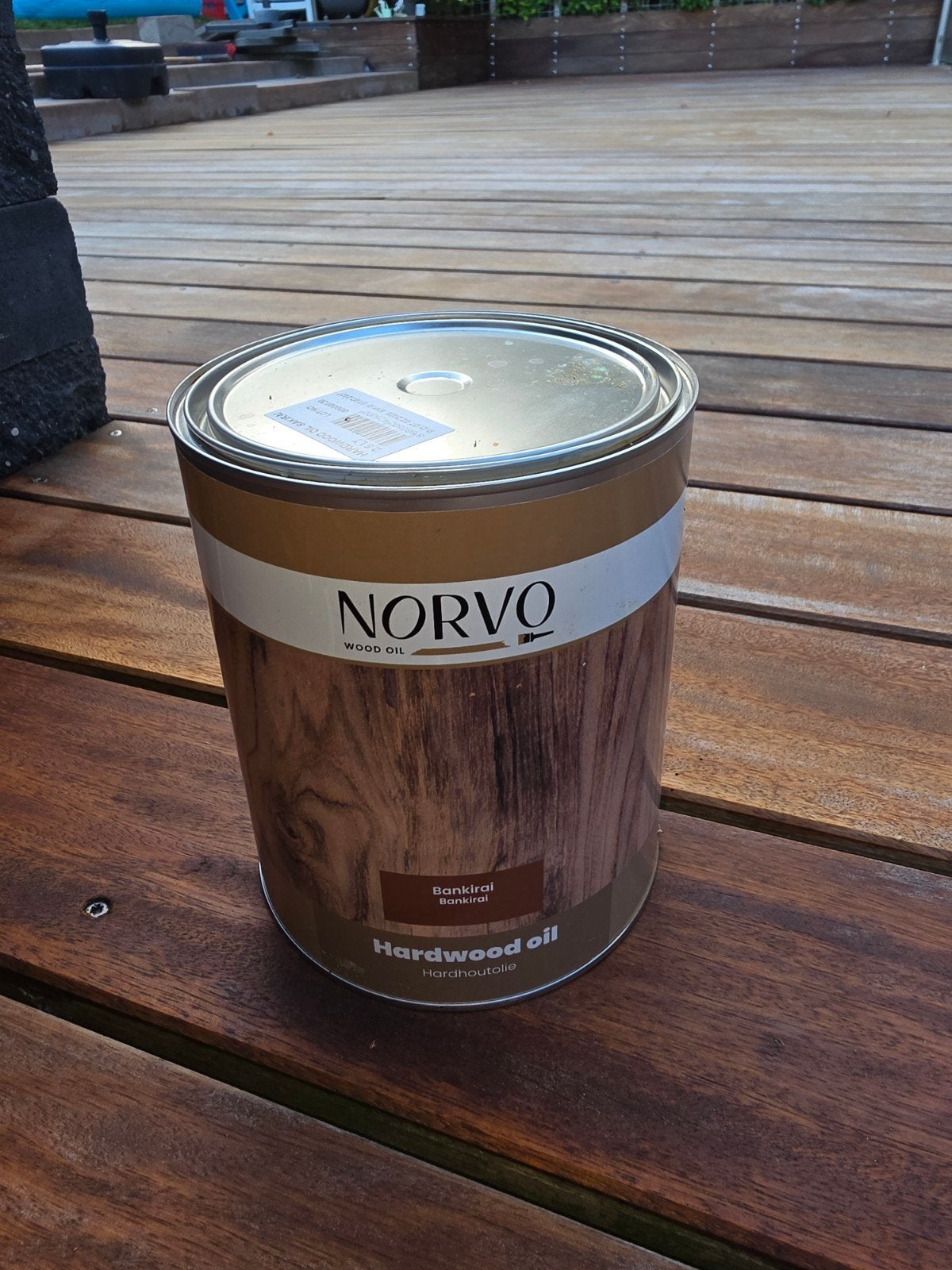 NORVO Hardhoutolie - Bankirai - 2x 2,5 liter, Doe-het-zelf en Verbouw, Verf, Beits en Lak, Ophalen, Bruin, 5 tot 10 liter, Nieuw