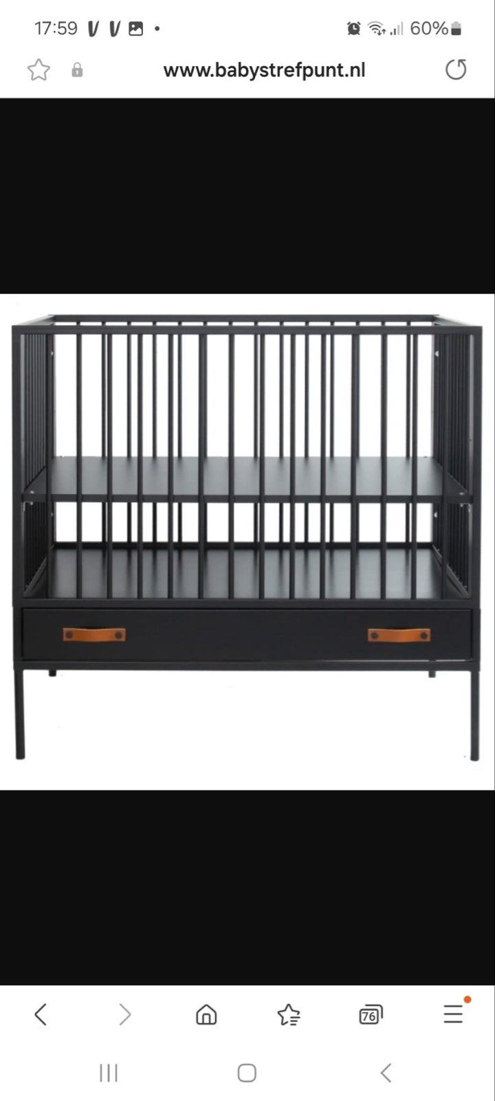Zwart metalen babybox met lades kidsmill, Kinderen en Baby's, Ophalen of Verzenden, Gebruikt, Vierkant, In hoogte verstelbaar