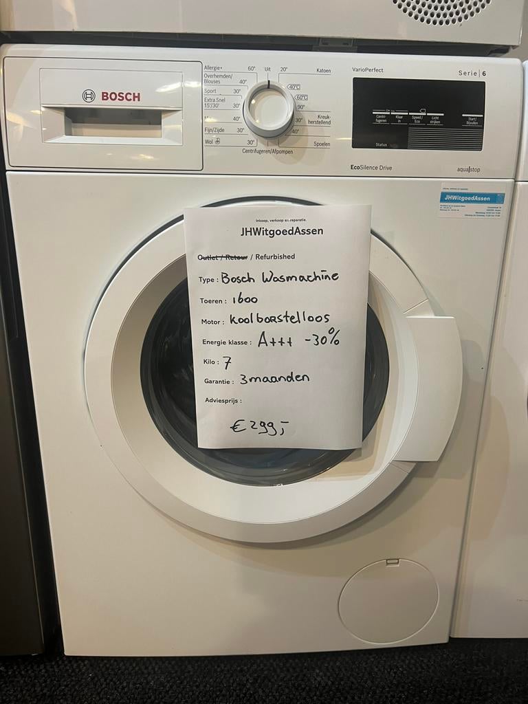 Bosch serie 6 wasmachine 1600 tpm A+++. Garantie en bezorgd.