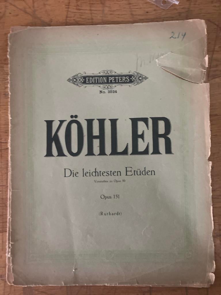 Kohler die leichtesten etuden 151, Muziek en Instrumenten, Ophalen of Verzenden, Gebruikt, Artiest of Componist, Klassiek