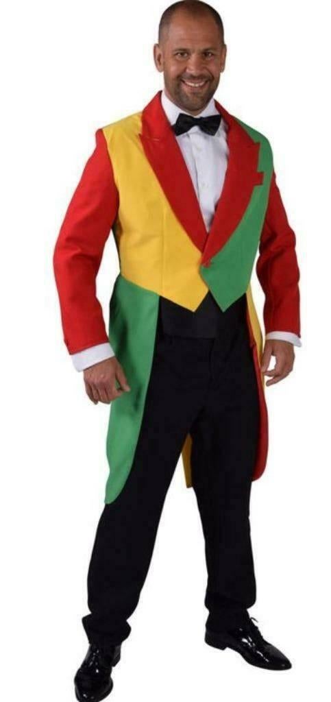 Leuke rood/geel/groene CARNAVAL/PARTY/FEEST slipjas, Ophalen, Maat 52/54 (L), Carnaval, Zo goed als nieuw