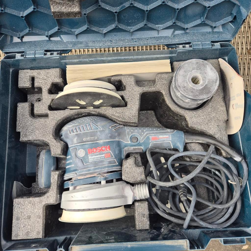 Bosch Blauw GEX 125-150 AVE Excentrische Schuurmachine, Ophalen of Verzenden, Gebruikt, Minder dan 600 watt, Excentrische schuurmachine