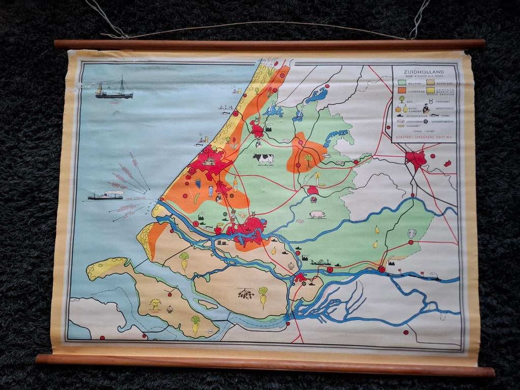 Zuid-Holland kaart W Bakker en H Rusch, Antiek en Kunst, Ophalen, Aardrijkskunde