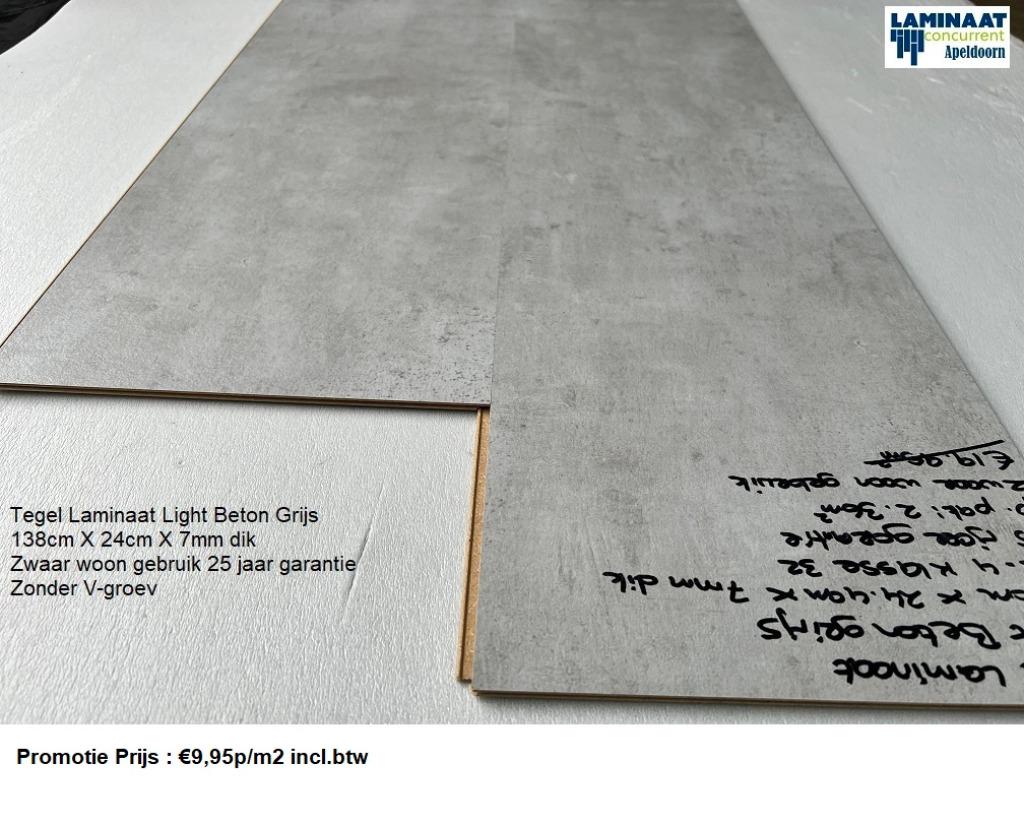 Tegel Laminaat Light Beton Grijs Zonder V-groev €9,95p/m2, 75 m² of meer, Nieuw, Ophalen of Verzenden, Grijs