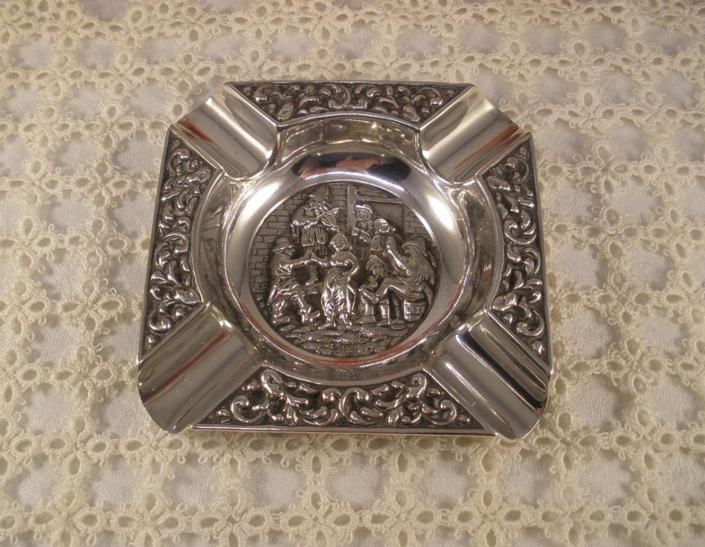 Vintage verzilverde kleine asbak Hooijkaas, Antiek en Kunst, Ophalen of Verzenden