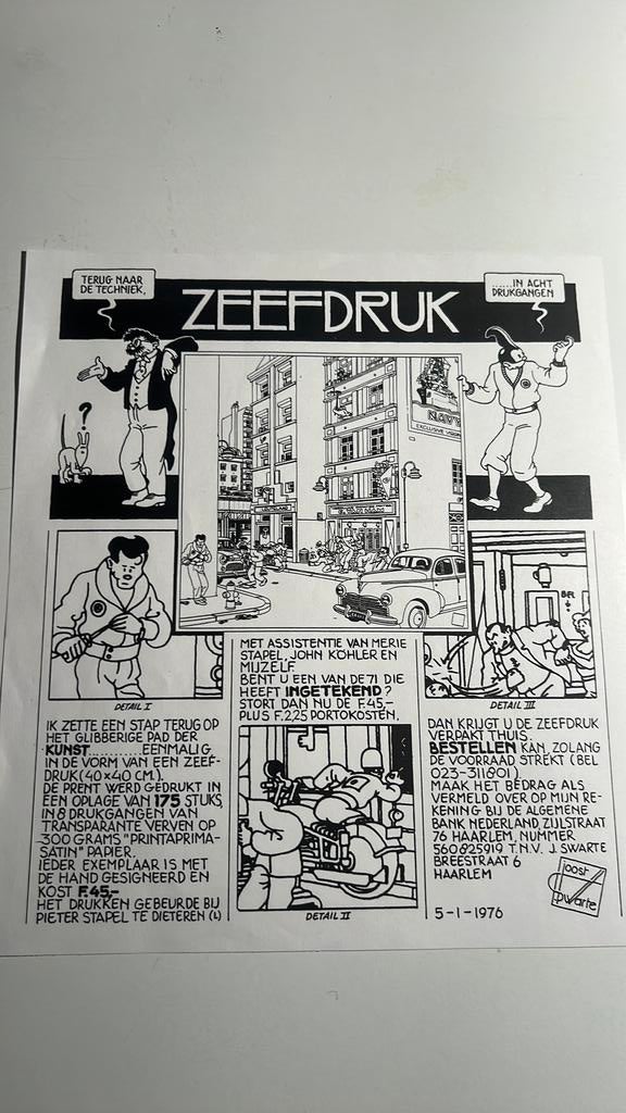Joost Swarte Reclame- plus bestelformulier Zeefdruk, Verzamelen, Ophalen of Verzenden, Beeldje of Figuurtje