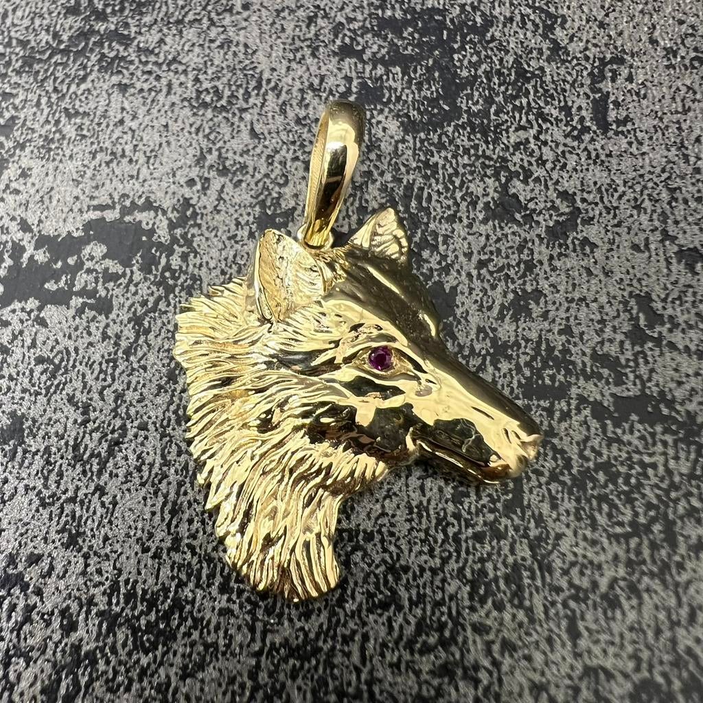 14 karaats gouden hanger wolf model, Ophalen of Verzenden, Zo goed als nieuw, Goud