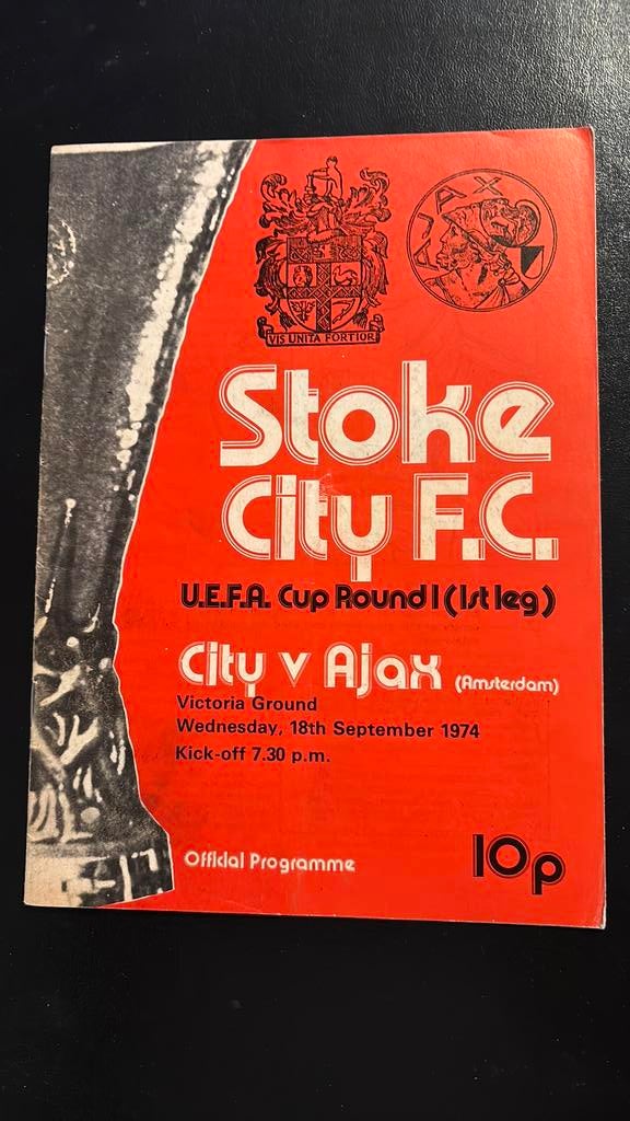 Stoke City-Ajax Amsterdam 1974 officieel programma, Verzenden, Gebruikt, Ajax, Boek of Tijdschrift