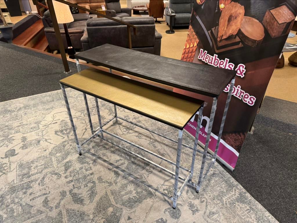 Sidetable 2-delig Aktie €149,- Zwart/Goud Direct/Leverbaar, Ophalen, 50 tot 100 cm, Nieuw, #Sidetables#Zwart#Goud#2-delig#Stuntaanbieding#metaal