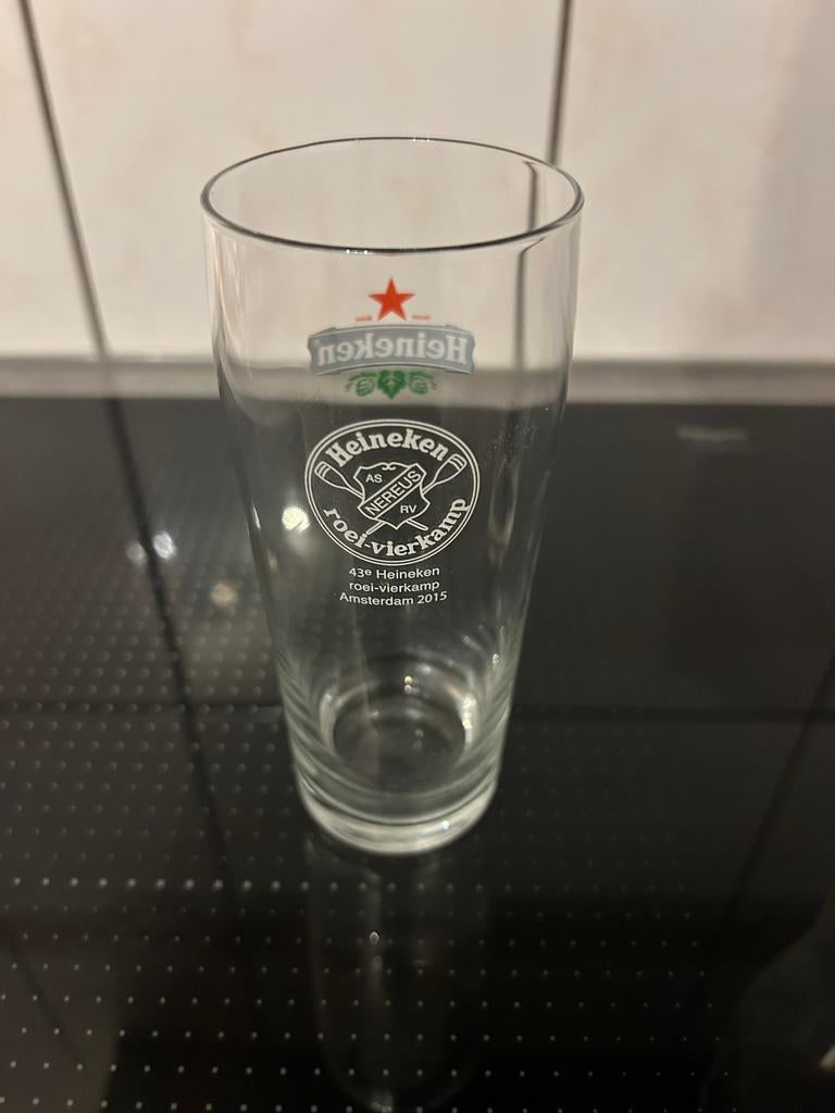Heineken fluitje dubbeldruk glas roeivierkamp, Ophalen, Nieuw, Bierglas