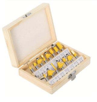 Luxe houtfrees set 15 stuks 6.35mm met opbergdoos