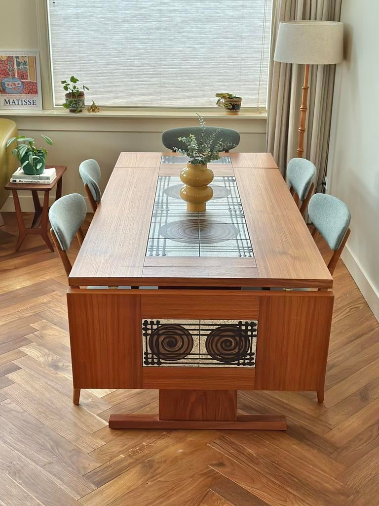 Vintage tafel Deens Design Gansbo teak hout jaren 50/60/70, Ophalen, Vintage, 200 cm of meer, 50 tot 100 cm