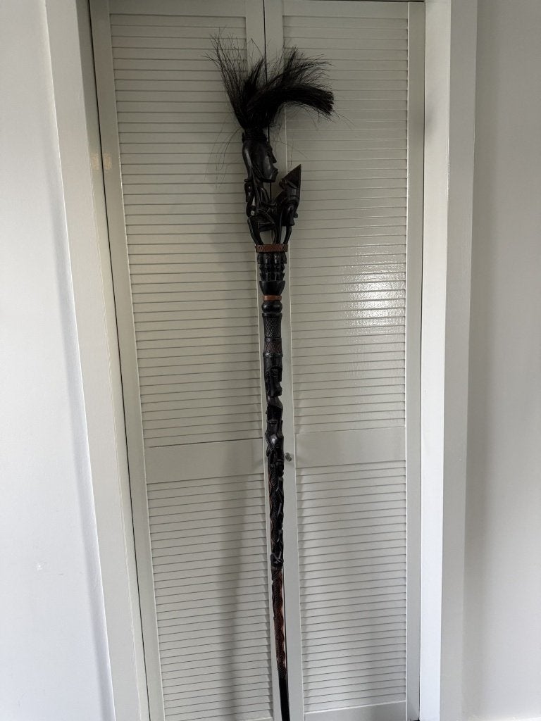 Batak traditionele magische Priestersstaf, 169 cm, Indonesië, Ritueel object, Hout