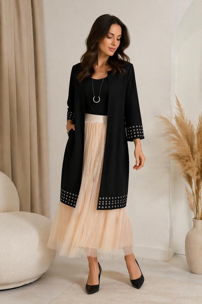 NIKKIE luxe lange blazer met studs NIEUW maat Xs/S, Zwart, Nieuw, Ophalen of Verzenden, Jasje