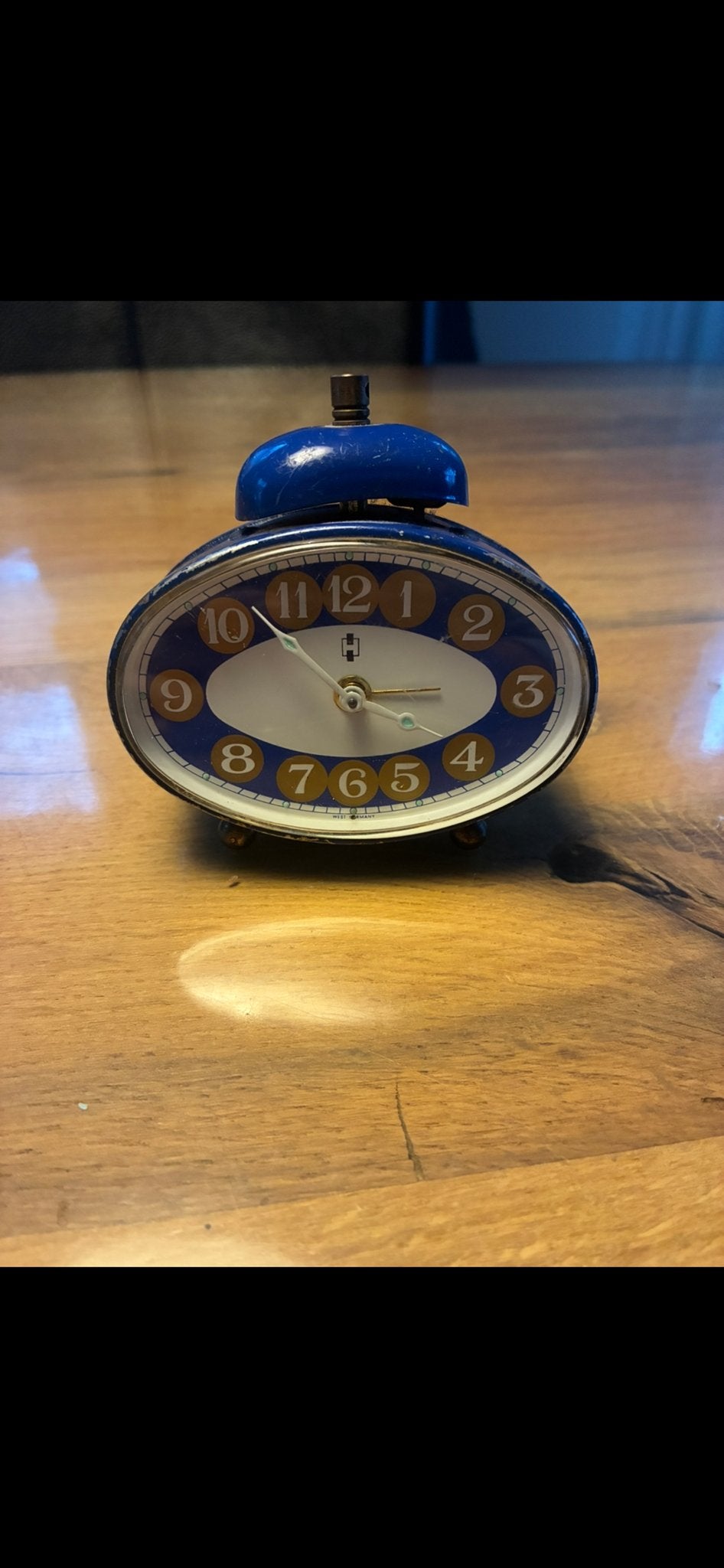 Vintage HEMA wekker uit West-Duitsland - Blauw, Ophalen of Verzenden