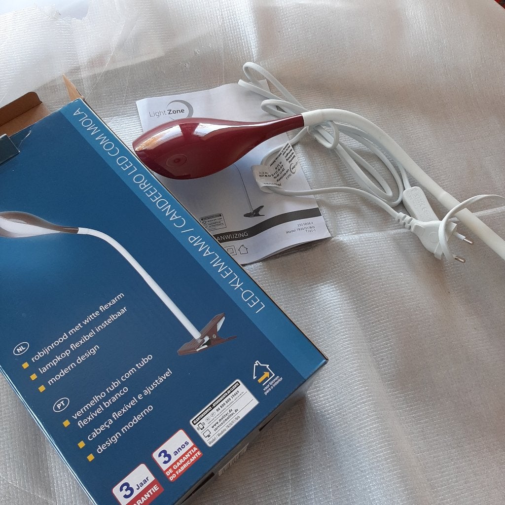 LED-klemlamp robijnrood met witte flex-arm, Ophalen, Nieuw