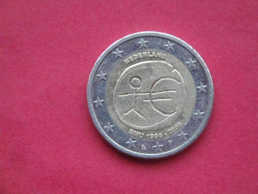 Nederland 2 Euromunt Stickman EMU tien jaar Euro 2009., Verzenden, Koningin Beatrix, Euro's, Losse munt