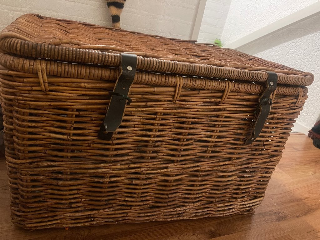 Grote rieten mand te koop, Huis en Inrichting, Ophalen, Gebruikt, Mand, Gevlochten