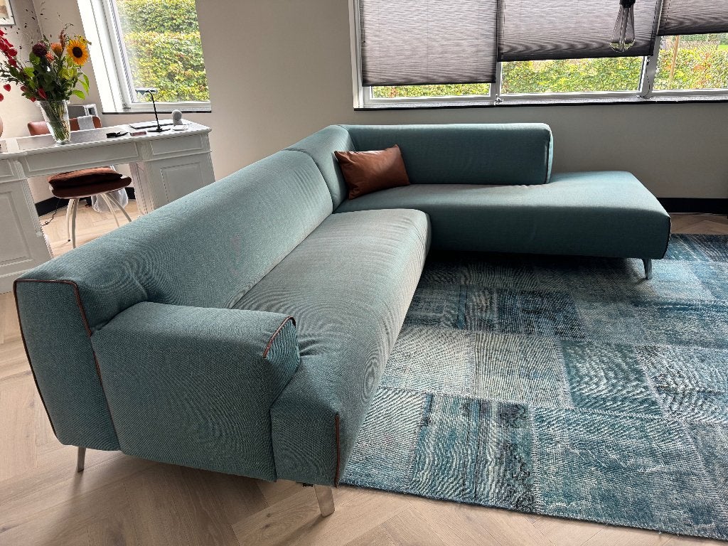 Leolux Oscar design hoekbank  Petrolblauw, Ophalen, 250 tot 300 cm, Gebruikt, Leer