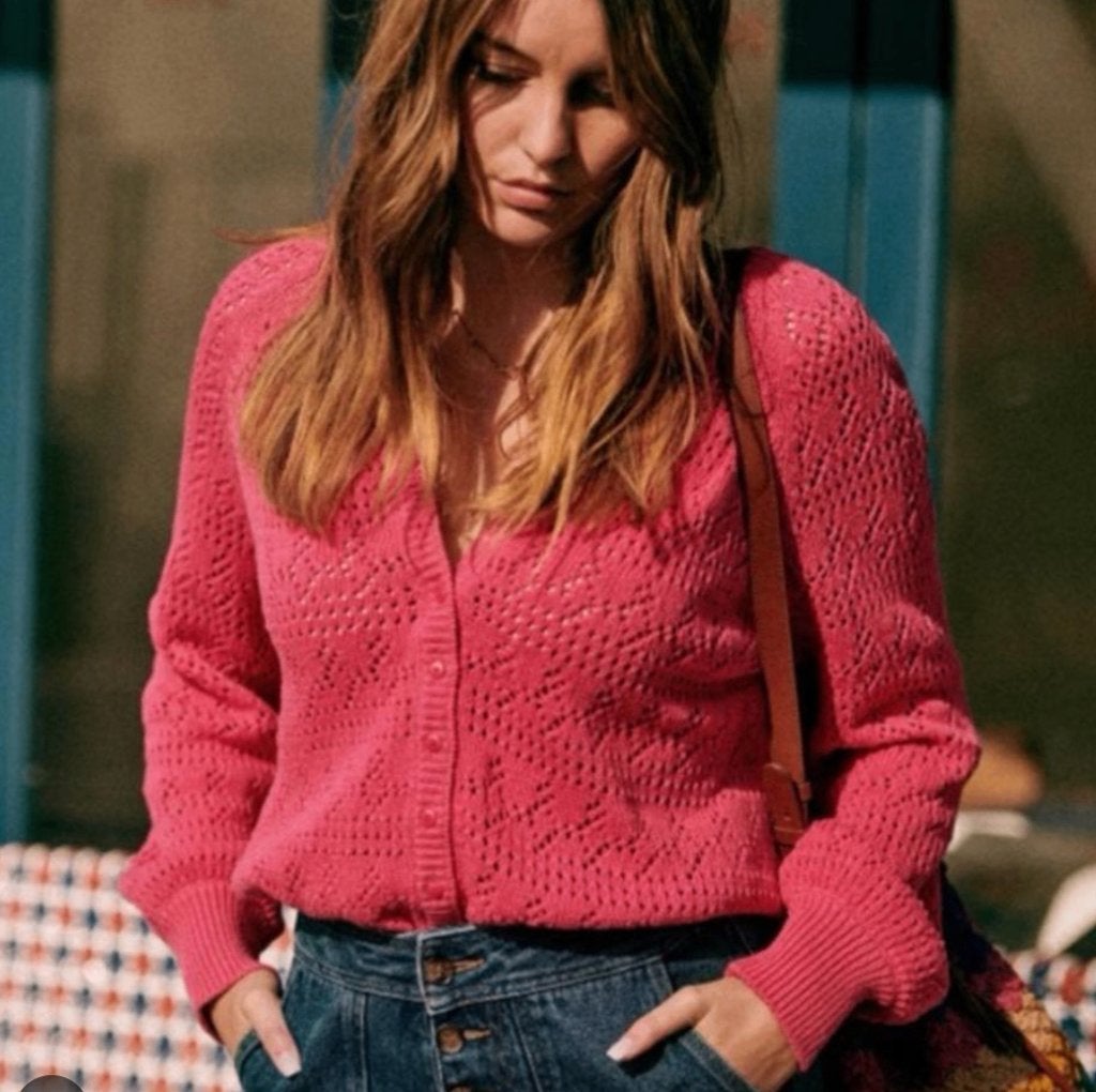 Sézane rose vest katoen mt XS (S) zacht ZGAN, Kleding | Dames, Truien en Vesten, Verzenden, Zo goed als nieuw, Roze, Maat 34 (XS) of kleiner