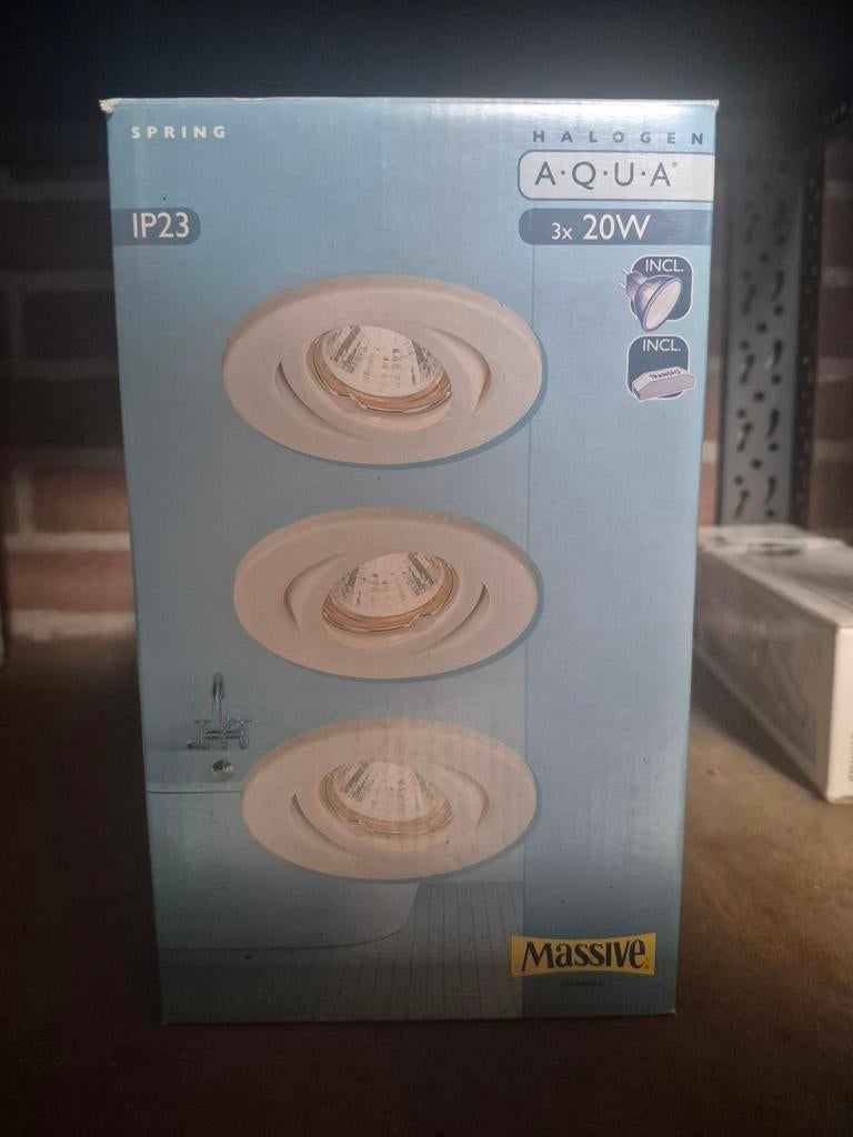 3x Massive Aqua Halogeen Inbouw Badkamer Spotjes IP23, Huis en Inrichting, Lampen | Spots, Nieuw, Plafondspot of Wandspot, Metaal of Aluminium