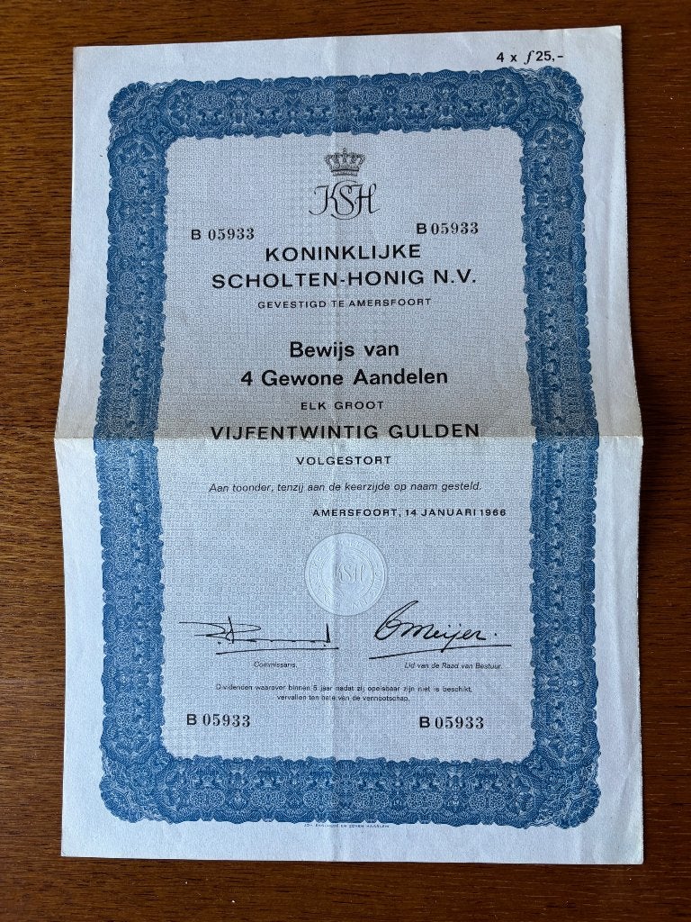 Aandelen Koninklijke Scholten-Honig, Ophalen, 1950 tot 1970, Aandeel