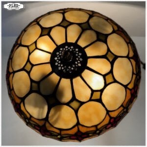 Oude Tiffany stijl tafellamp met Maison Delmas voet Lamp, Ophalen, Gebruikt, Tiffany lamp, E14 (klein)