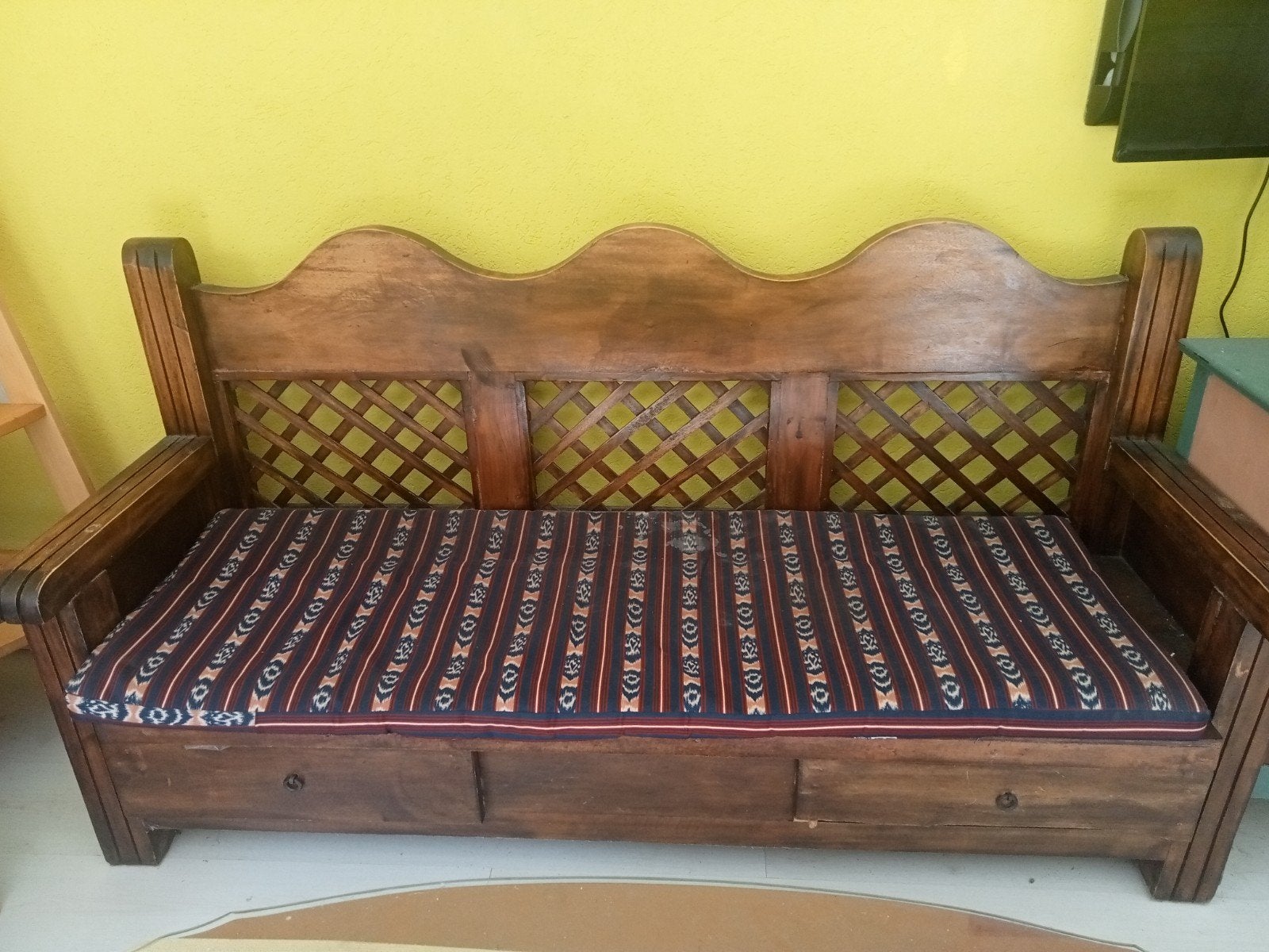 Houten bank en fauteuils met opbergruimte, Huis en Inrichting, Ophalen, Gebruikt, Indische, Overige maten