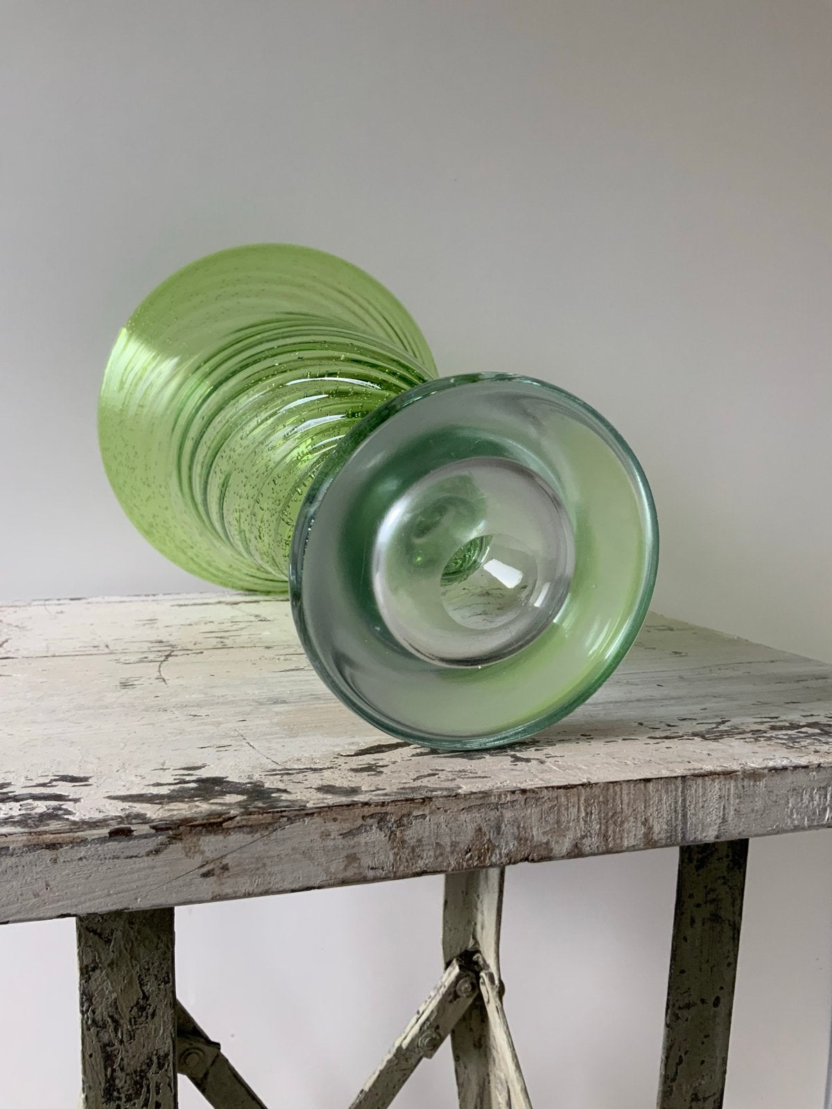 Grote vintage Murano glazen vaas - Groen spiraal design, Ophalen