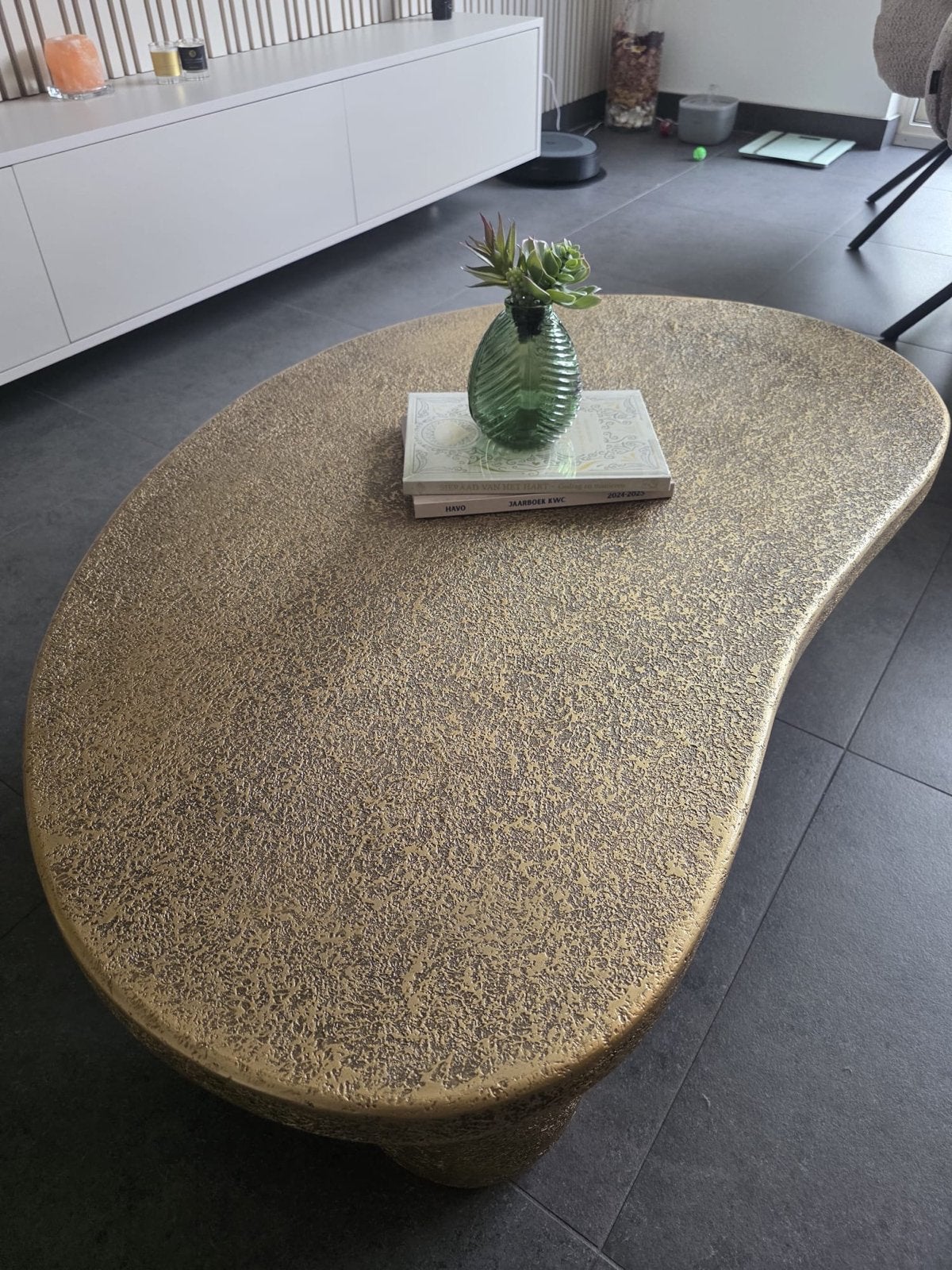 Unieke gouden salontafel, organische vorm, Ophalen, Overige materialen, 100 tot 150 cm, Nieuw