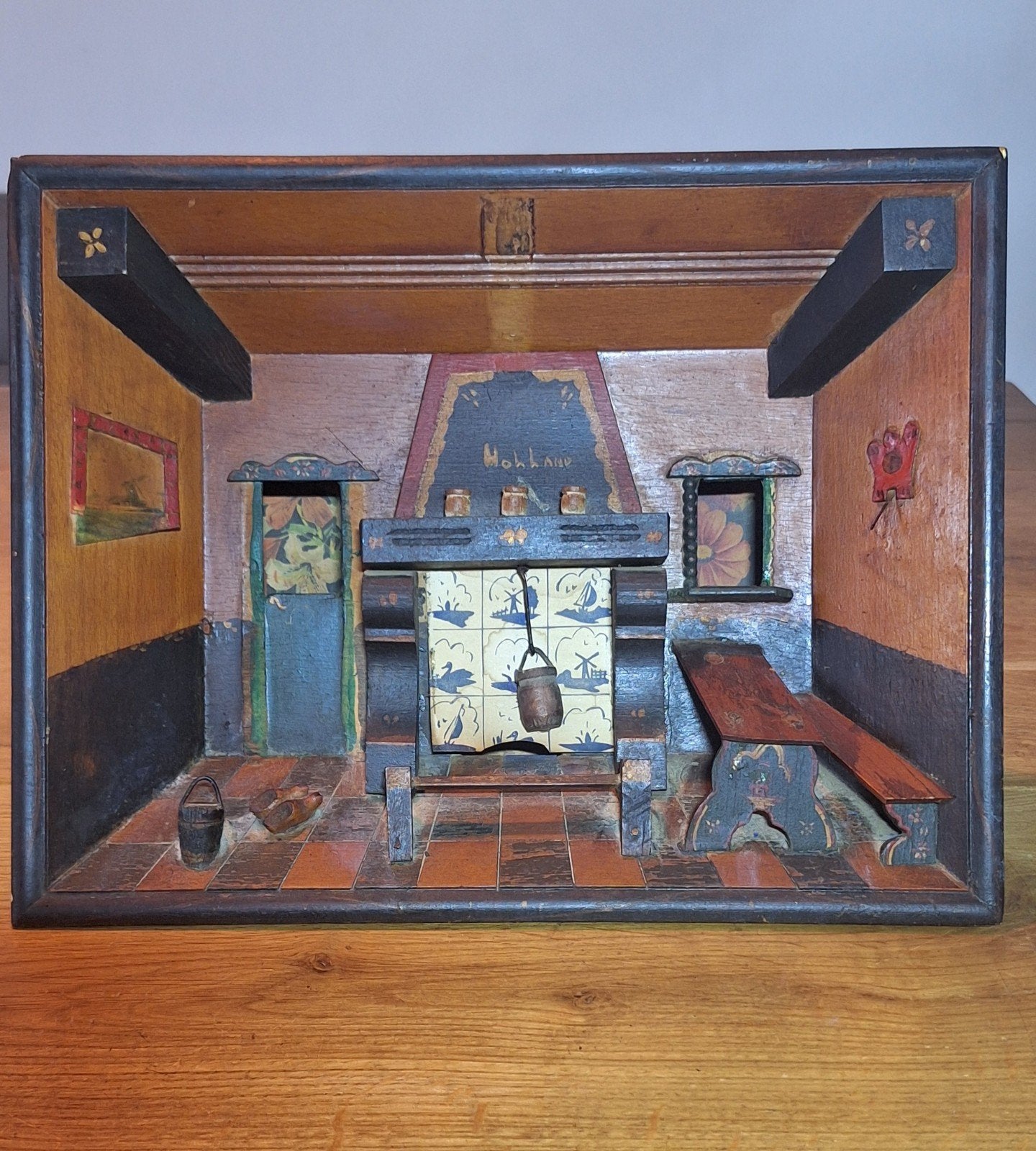 antieke houten kijkkast, Ophalen of Verzenden