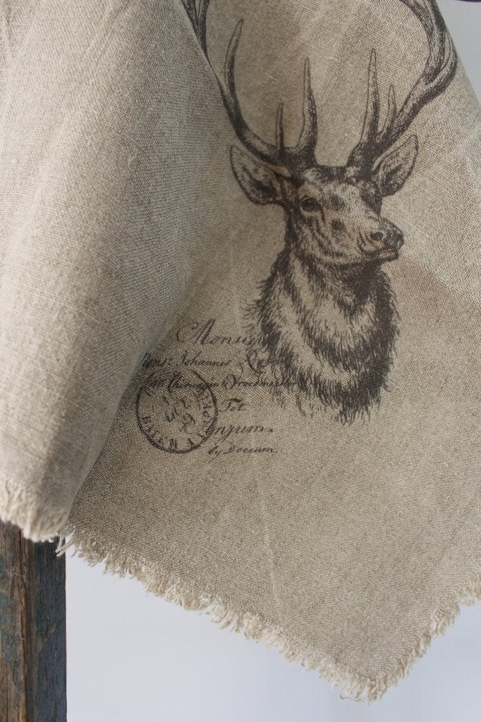 Stoere shabby linnen doek 45 x 45 cm.rendier*Pronck & Praal*, Brocante, Nieuw, Ophalen of Verzenden, Beige