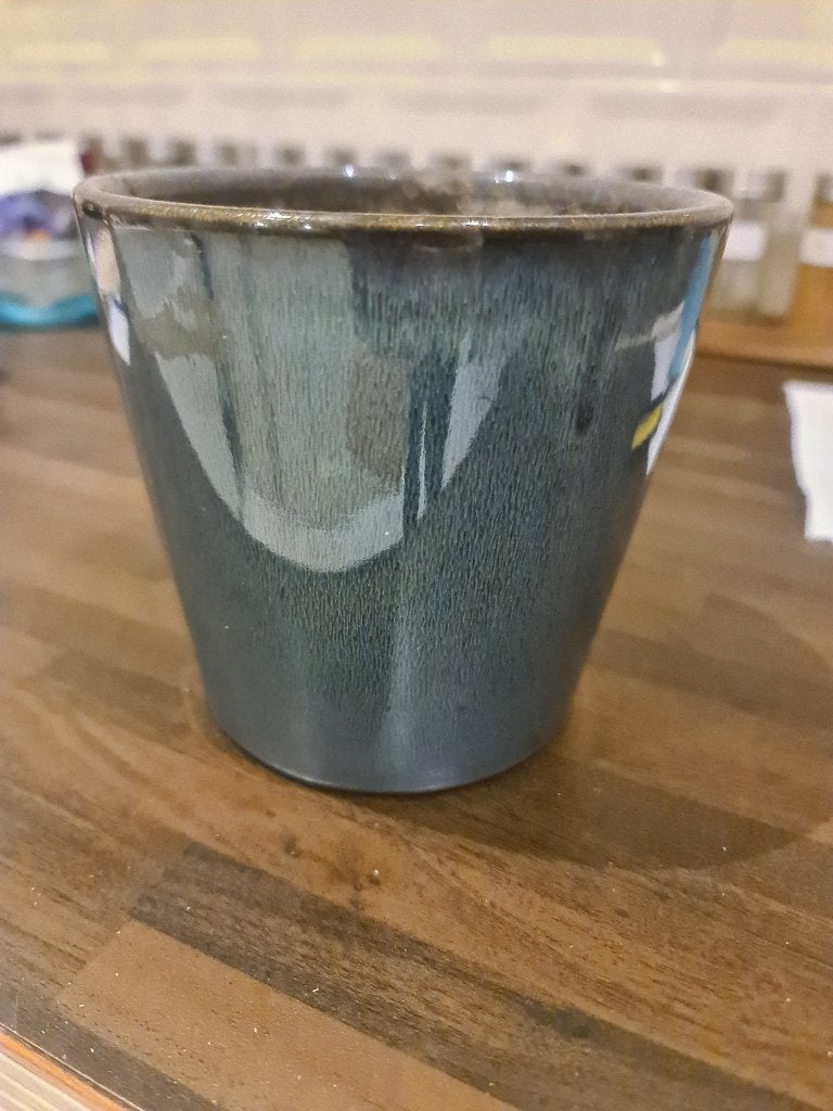 Mooie bloempot blauw-grijs, Rond, Ophalen of Verzenden, Zo goed als nieuw, Aardewerk