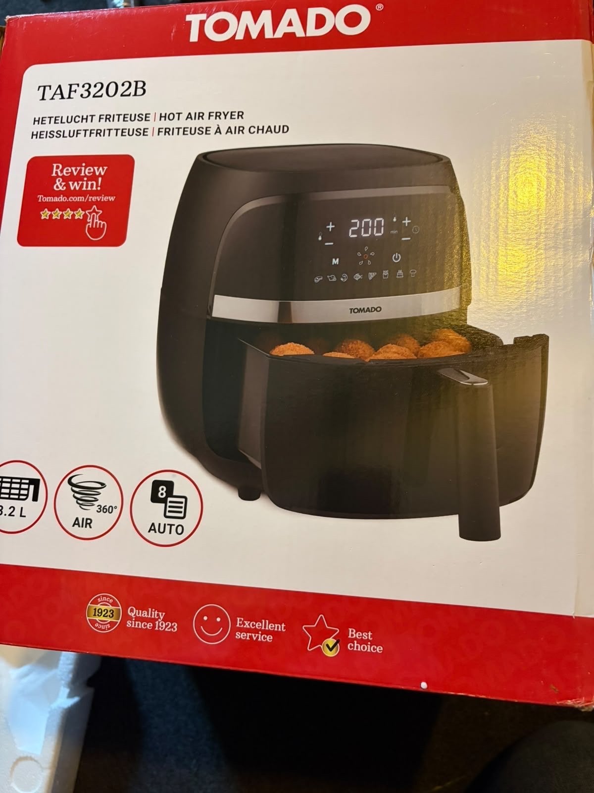 Tomado TAF3202B Heteluchtfriteuse - Zo goed als nieuw, 2 tot 3 liter, Ophalen of Verzenden, Zo goed als nieuw, Uitneembare binnenpan