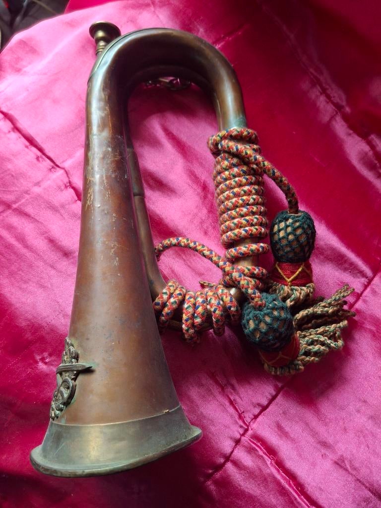 Vintage Koperen Klaroen met Koord - Decoratief Instrument, Muziek en Instrumenten, Blaasinstrumenten | Trompetten, Gebruikt, Overige typen