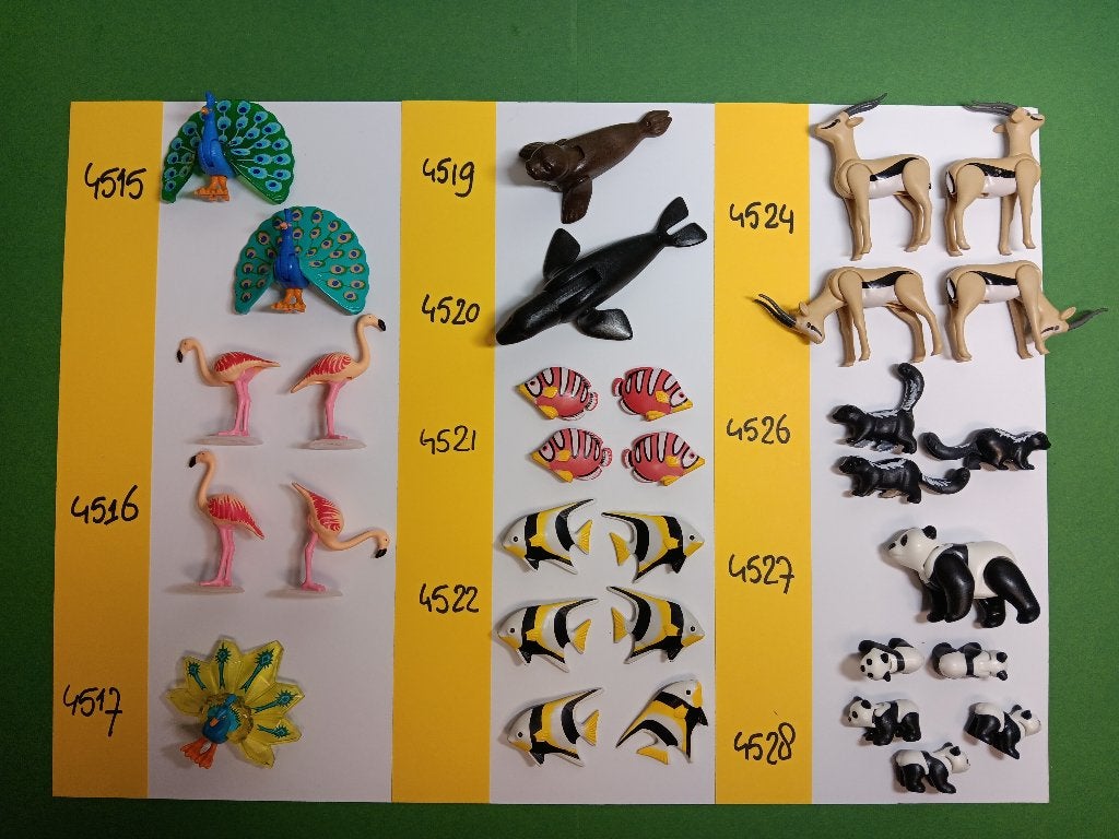 Playmobil Dieren 4515-28 Pauw Flamingo Gazelle Panda Vissen, Verzenden, Gebruikt, Losse onderdelen