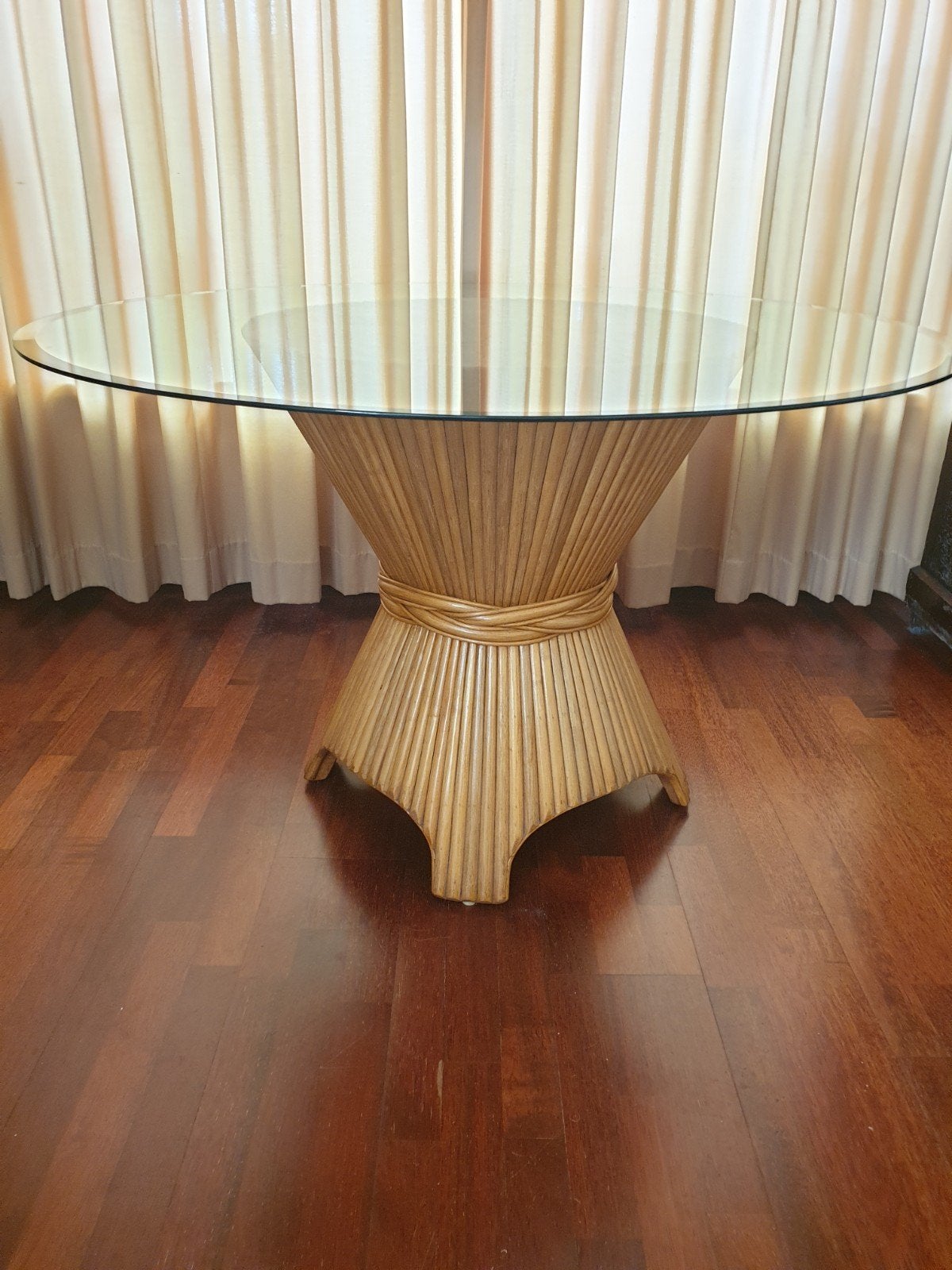 John McGuire (USA) Vintage Rotan Eettafel Facet Glasplaat, Ophalen, 50 – 75, Gebruikt, Vintage Rotan Design