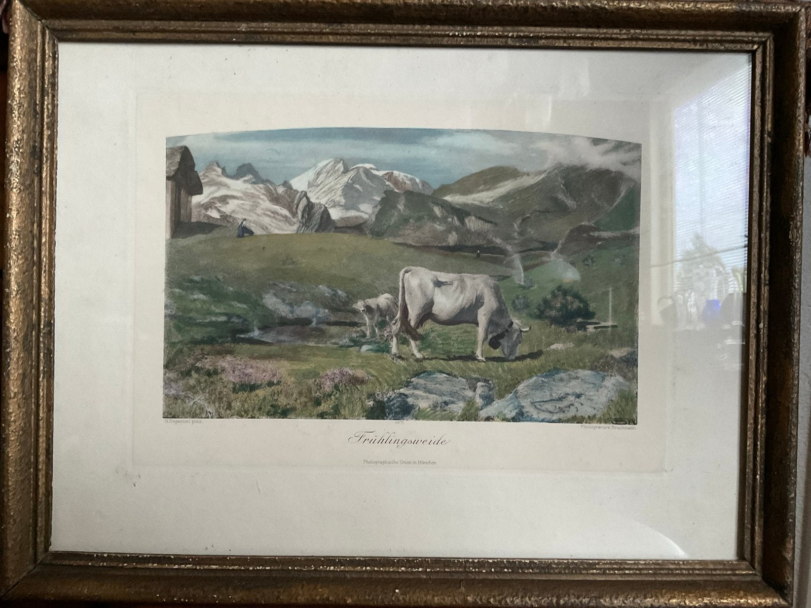 Frülingsweide Fotogravure Bruckmann ingelijst, Ingelijst, 1800 - 1899, Ophalen of Verzenden, Gravure