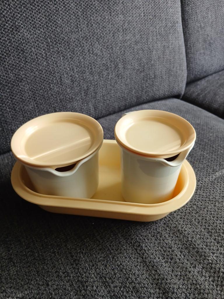 Vintage Tupperware Suiker- en Melksetje, Kunststof, Overige merken, Ophalen, Beige
