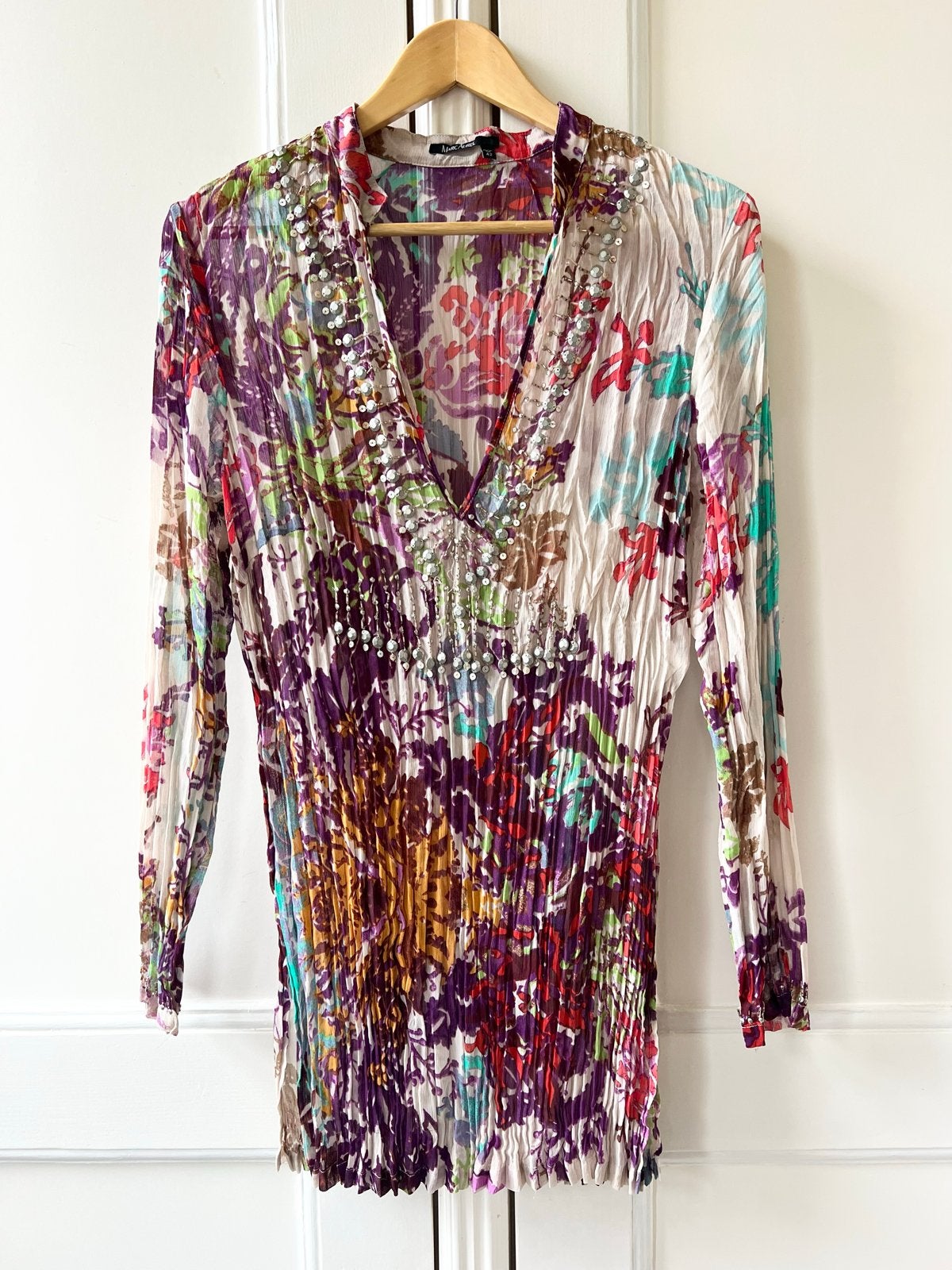Marc Aurel blouse met pailletten en bloemenprint, maat 42, Kleding | Dames, Blouses en Tunieken, Ophalen of Verzenden, Zo goed als nieuw