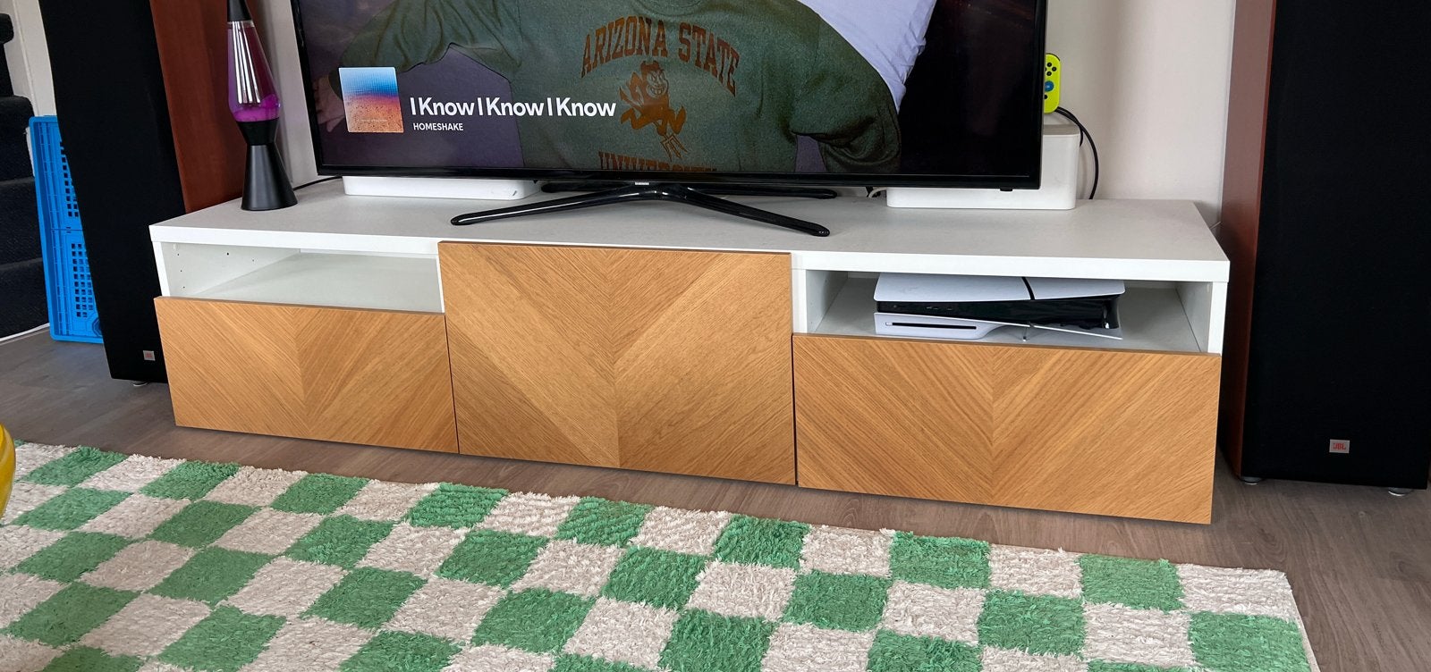 IKEA Besta tv-meubel met vissengraat eiken deurtjes, Ophalen, 150 tot 200 cm, Eikenhout, Zo goed als nieuw