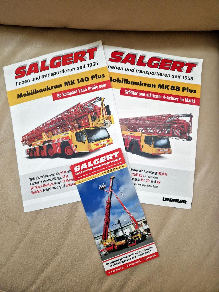 3 Folders kraanbedrijf Salgert o.a. Liebherr MK88 en MK140, Ophalen of Verzenden, Zo goed als nieuw, Overige typen
