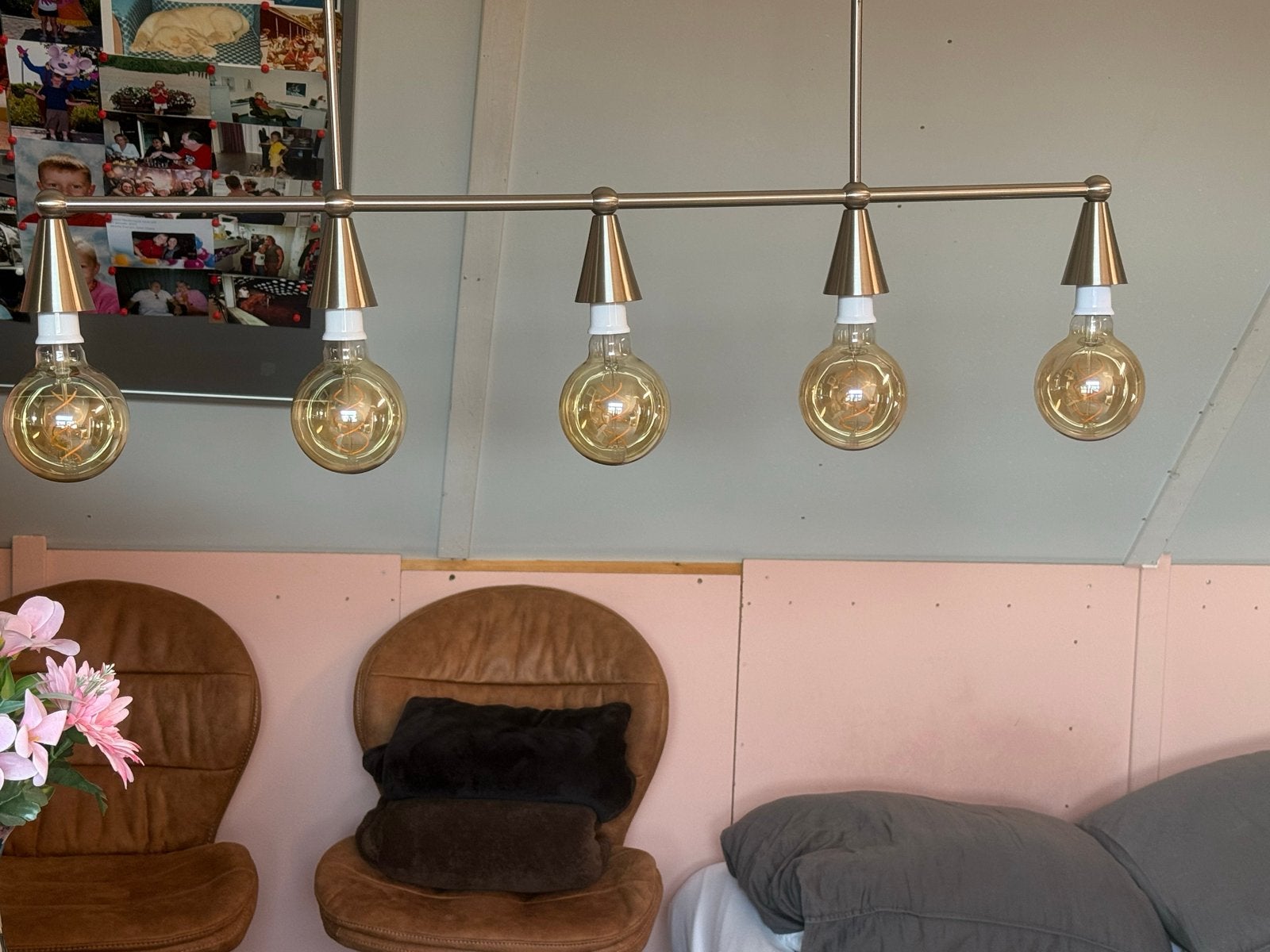Geborstelde Chrome Hang- en Staande LED Lampen Set, Ophalen, Gebruikt, E27 (groot), Metaal