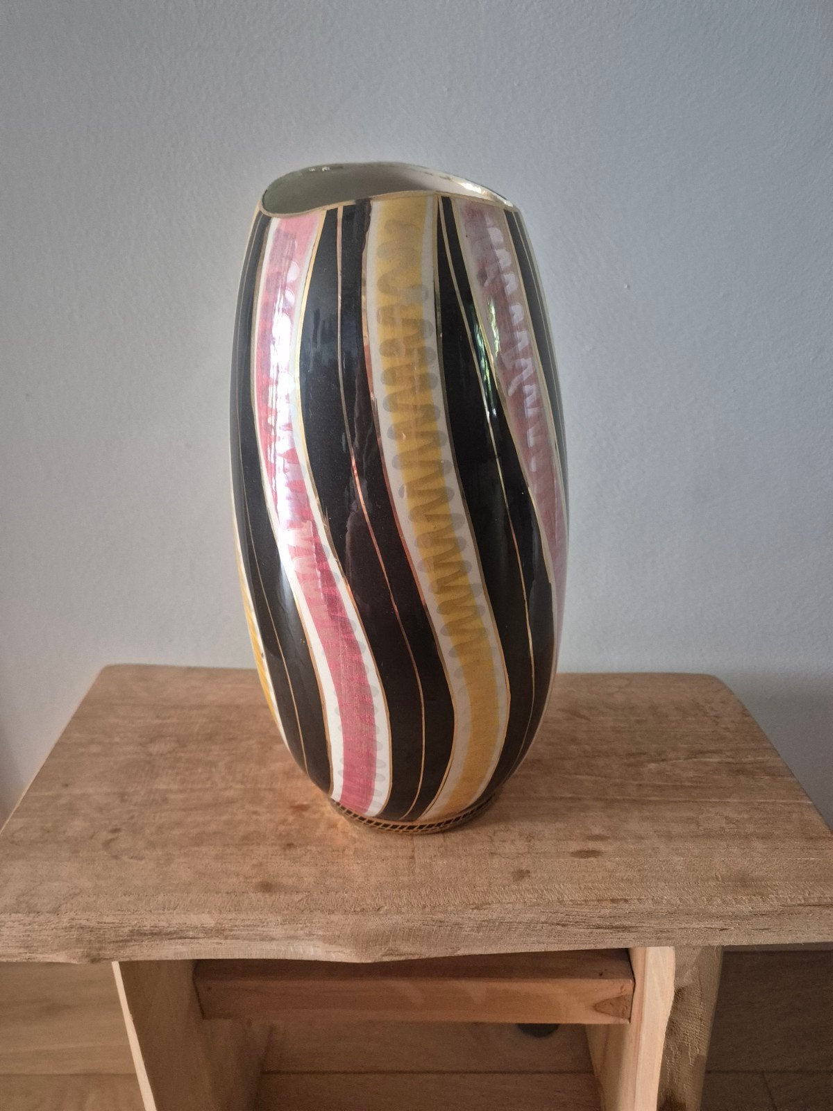 Vintage H. Bequet Quaregnon Vaas - Gestreepte Decoratie, Antiek en Kunst, Ophalen