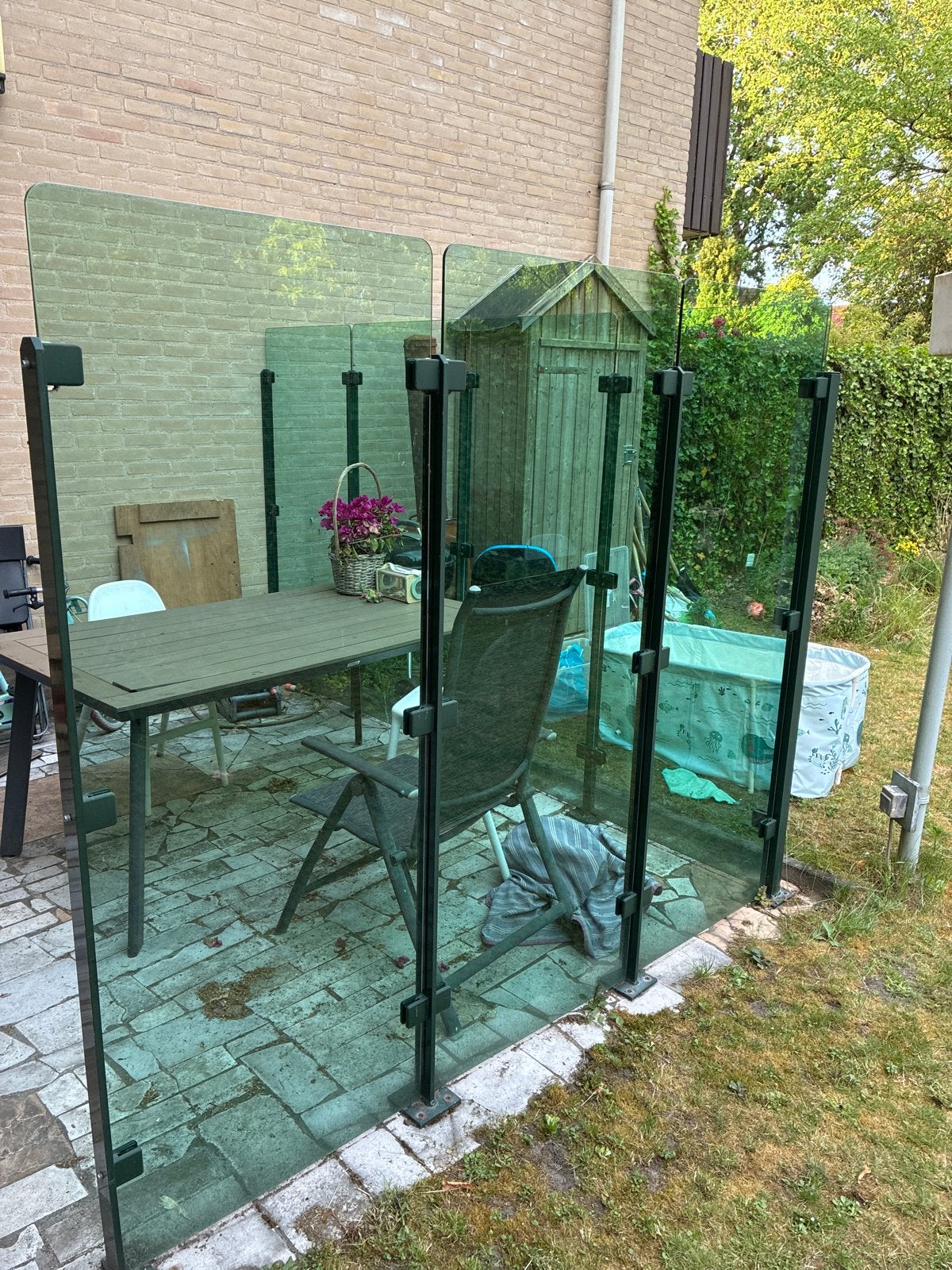 Glazen windscherm/tuinafscheiding met palen, Ophalen, Glas, 3 tot 6 meter, 1 tot 2 meter