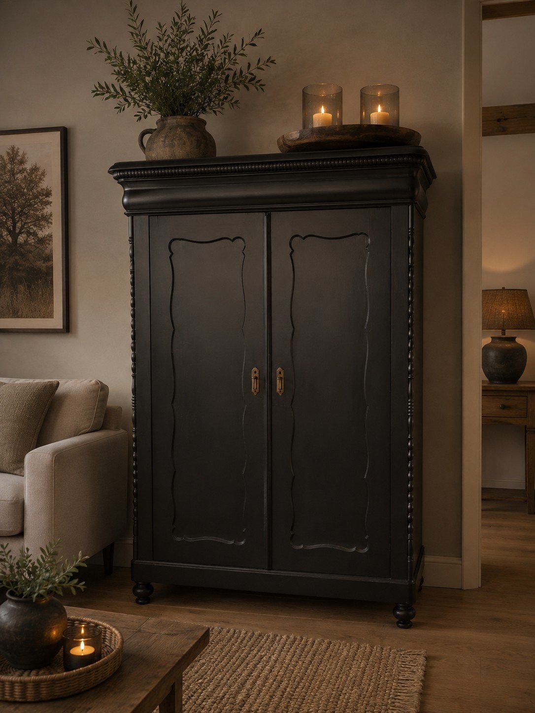 Zwarte biedermeier kledingkast bezorgen mogelijk, Ophalen of Verzenden