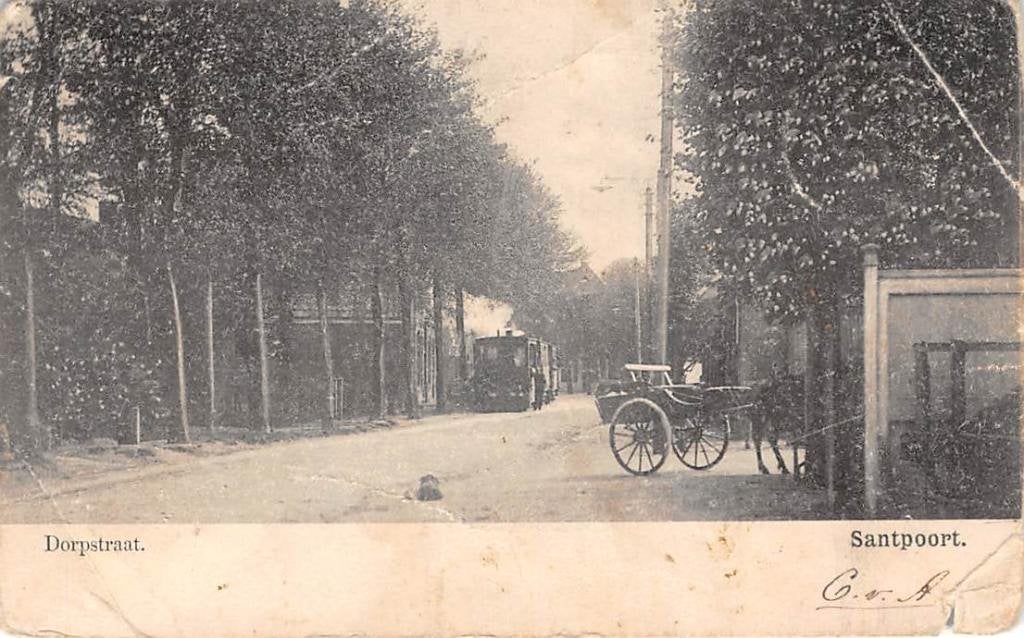 Santpoort Dorpstraat Stoomtram Velsen Tram 1904, Verzamelen, Ophalen of Verzenden, Voor 1920, Gelopen, Noord-Holland
